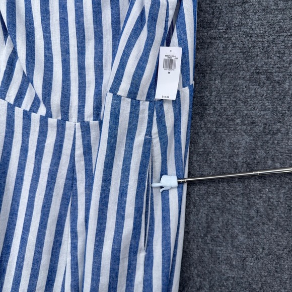 Old Navy Womens 3X Blue White Striped Linen Blend Dress Costal - Picture 6 of 8